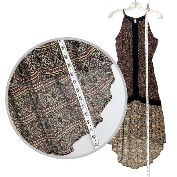 Boho Hi Low Halter Dress XS Brown Floral Dark Prairie Earthy Whimsigoth Hippie - Picture 12 of 16
